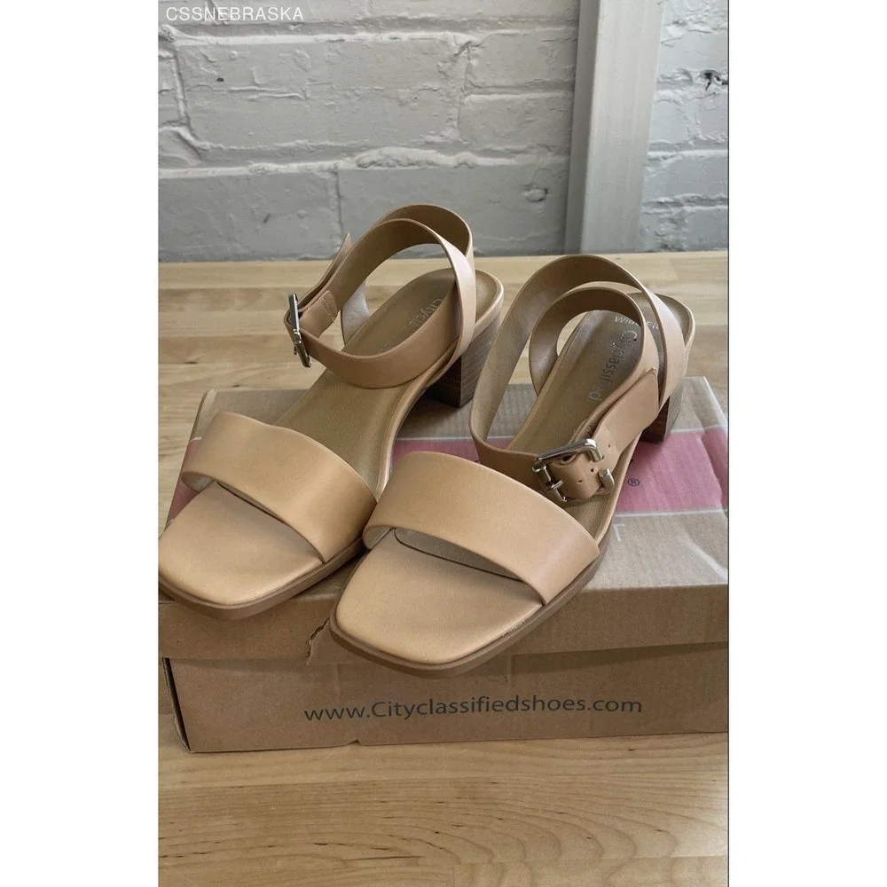 City Classified Beige‎ womens lock heel sandals - Size 10